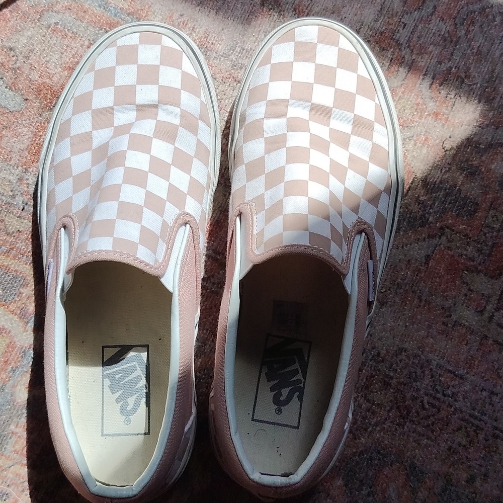 Vans Pink and White Checkerboard Slip-On Sneakers - Picture 4 of 5